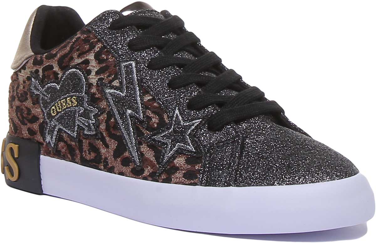 Guess Path Active Women’S Low Top Lace Up Sneakers In Leopard