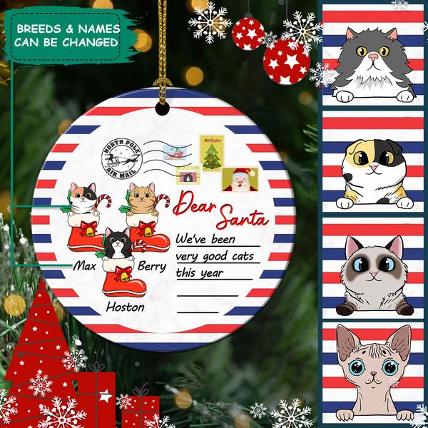 Dear Santa – Cats Envelope Circle Ceramic Ornament – Personalized Decorative Christmas Ornament