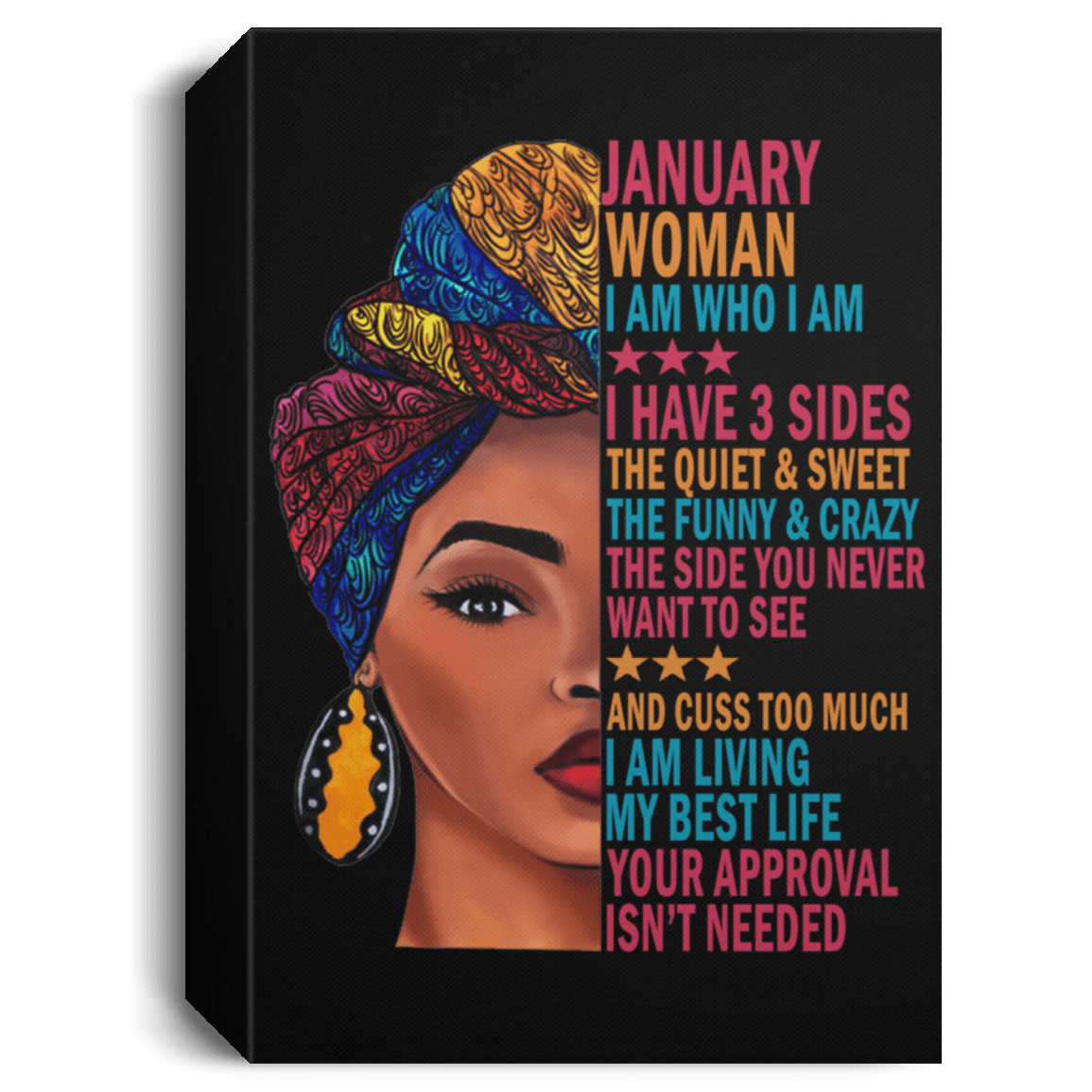 African American Canvas Art January Woman I Have 3 Sides I Live My Best Life Your Approval Isn’t Needed Afrocentric Living Room Decor