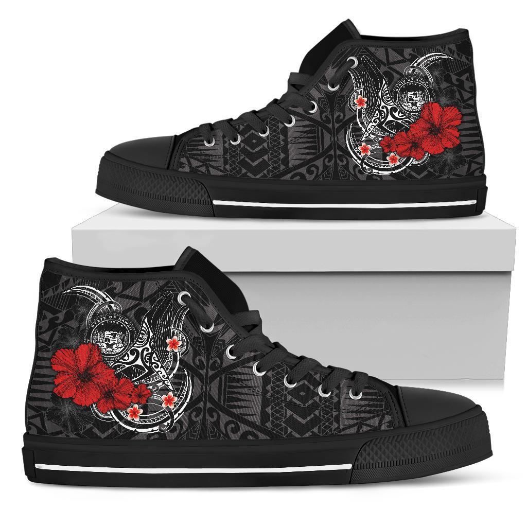 Polynesian Hawaii High Top Shoe – Humpback Whale with Hibiscus (White) – BN15