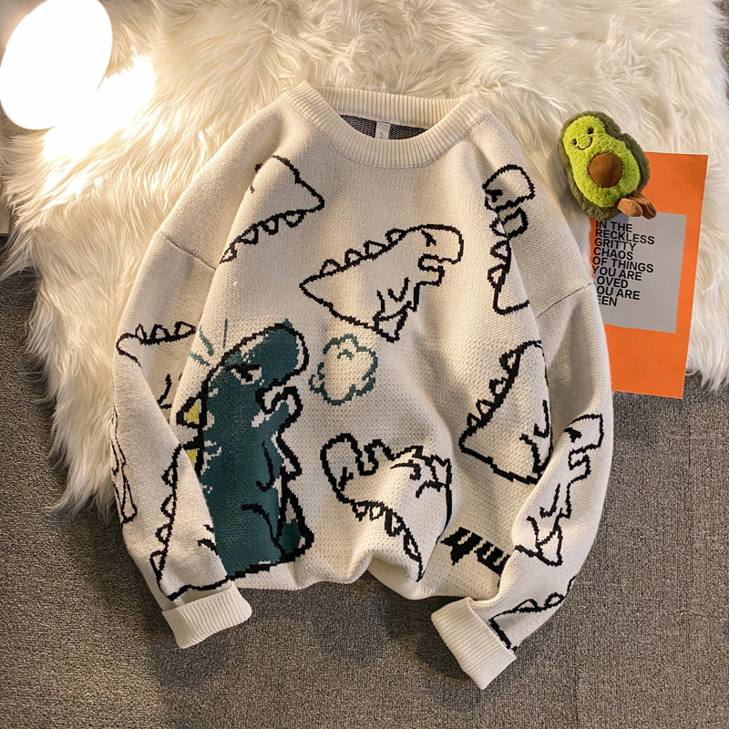 2021 Harajuku Fashion Knitted Women Man Sweater Cute Cartoon Dinosaur Pullover Sweaters 2021 Fashion Streetwear Jumper Pull alx