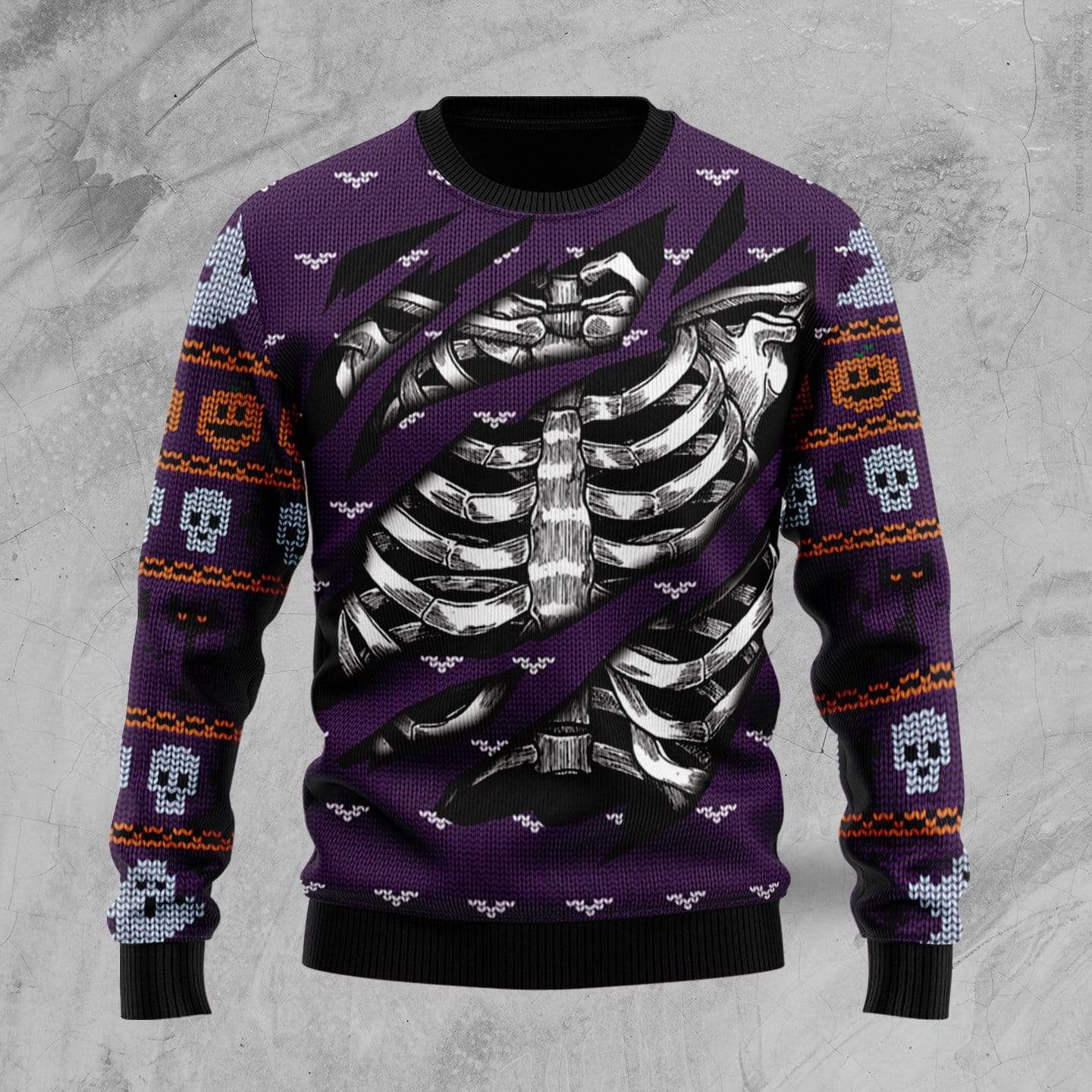 Unifinz Halloween Sweater Skeleton Inside Purple Ugly Sweater 2022