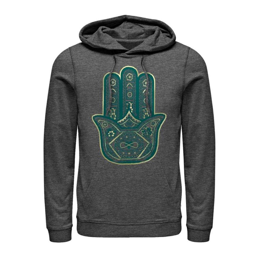 CHIN UP Women’s Distressed Hamsa  Lightweight Hoodie Charcoal Heather