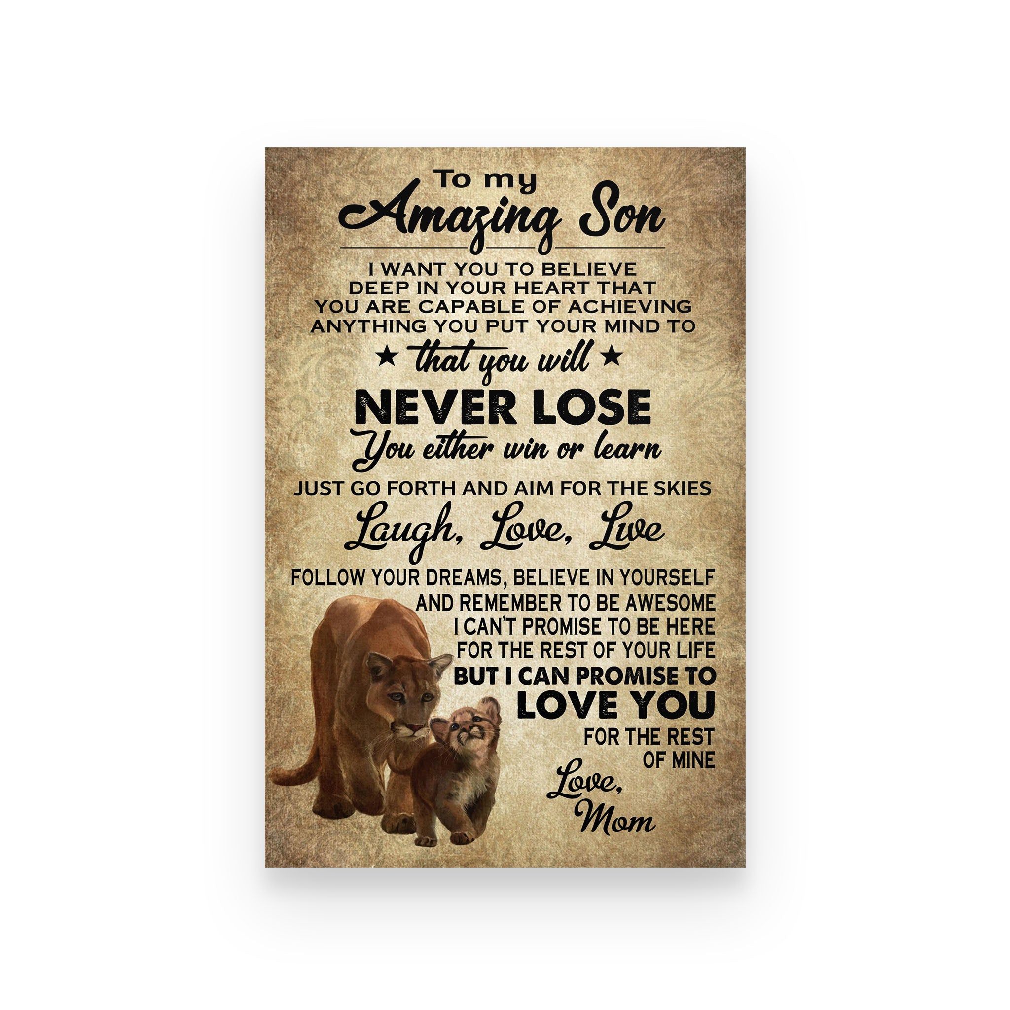 lion poster mom to son never lose