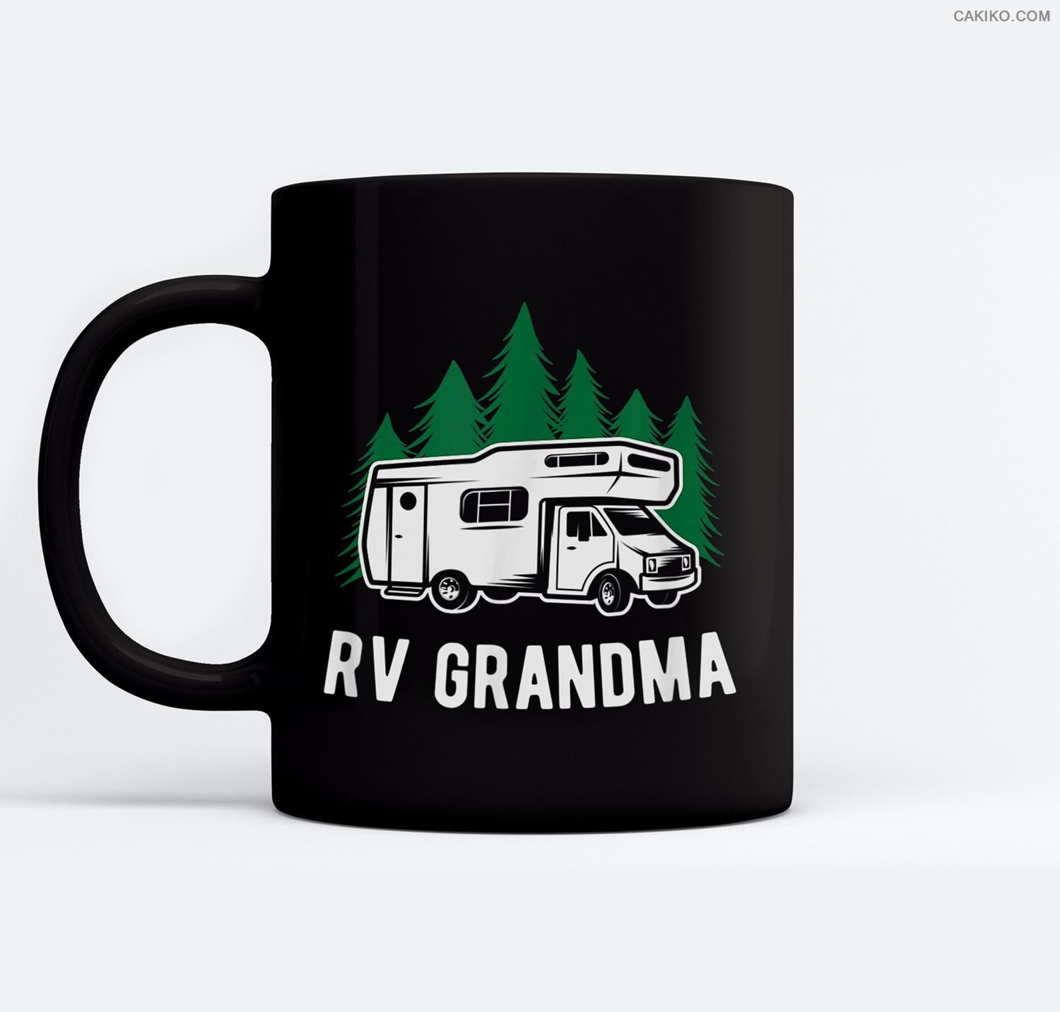 Rv Grandma Camping Motorhome Camper Grandmother Ceramic Coffee Black Mugs
