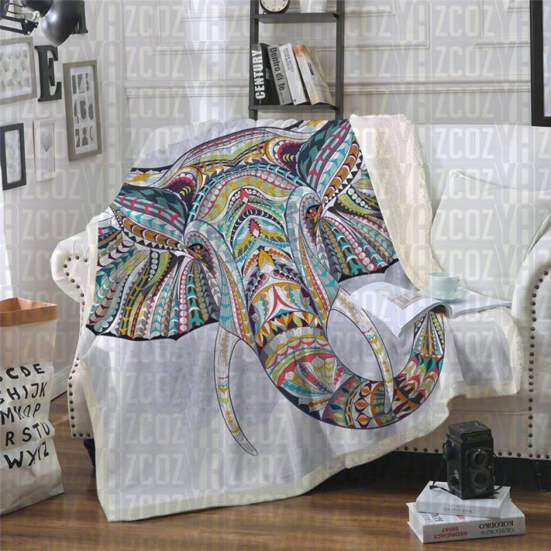 Bohemian Elephant CL21110140MDF Sherpa Fleece Blanket