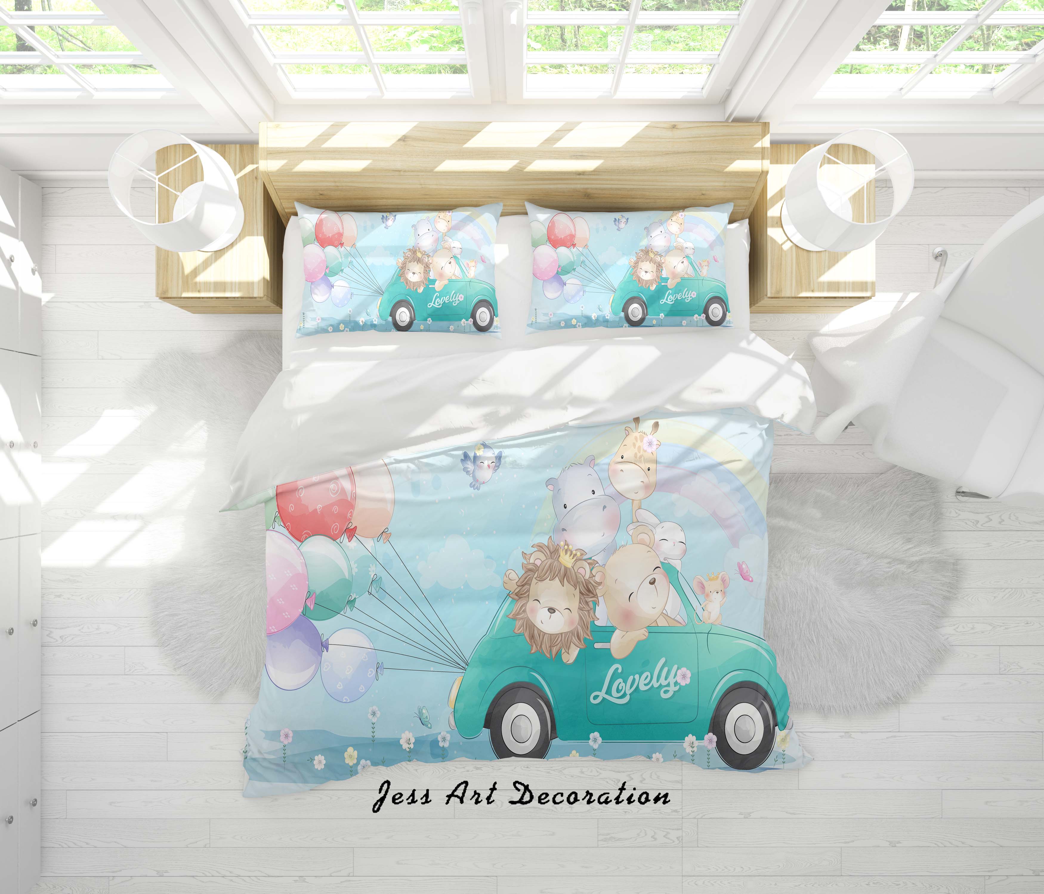 3D Cartoon Animal Car Balloon Quilt Cover Set Bedding Set Duvet Cover Pillowcases A330 Lqh