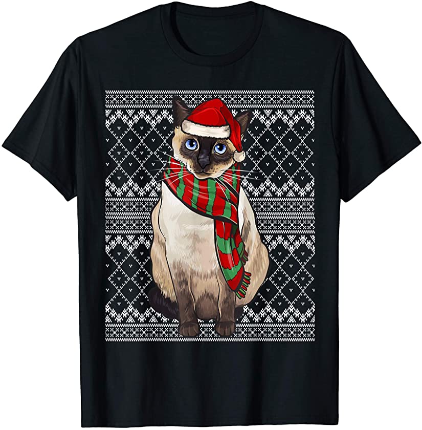 Xmas Siamese Cat Santa Claus Hat Ugly Christmas T-Shirt