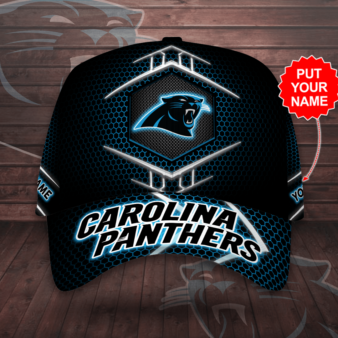 Personalized Carolina Panthers Beehive Hexagon Pattern All Over Print 3D Baseball Cap – Black Blue