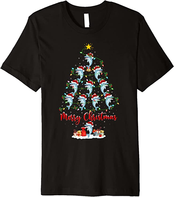 Dolphin Christmas Tree Lights Funny Dolphin Xmas Premium T-Shirt