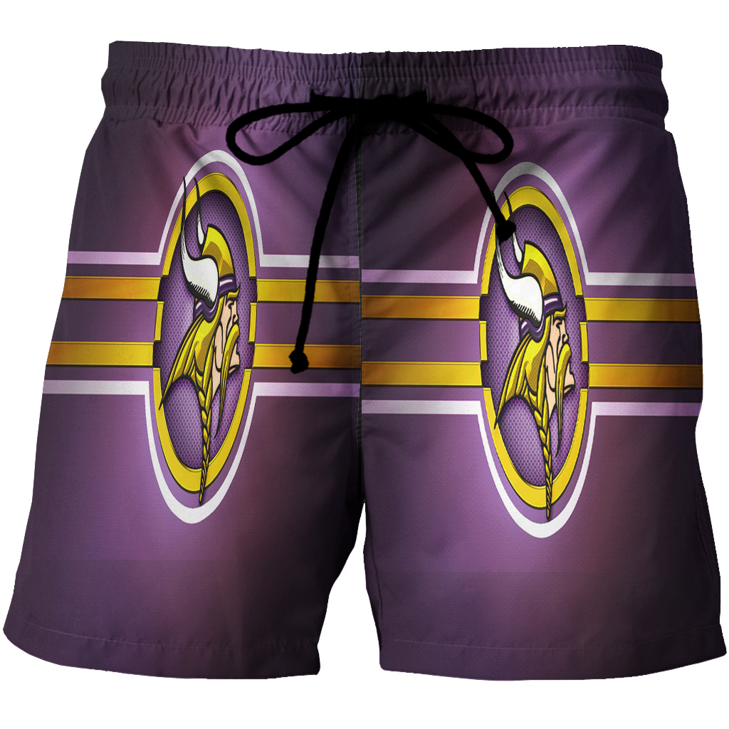 Minnesota Vikings Emblem Metal V2 3D All Over Print Summer Beach Hawaiian Short