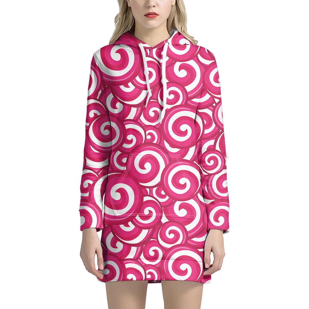 Pink Lollipop Candy Pattern Print Women’S Pullover Hoodie Dress