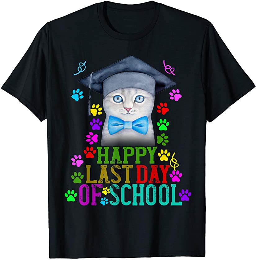 Cat Happy Last Day Of School Teacher Boys Girls Kids Kitten T-Shirt