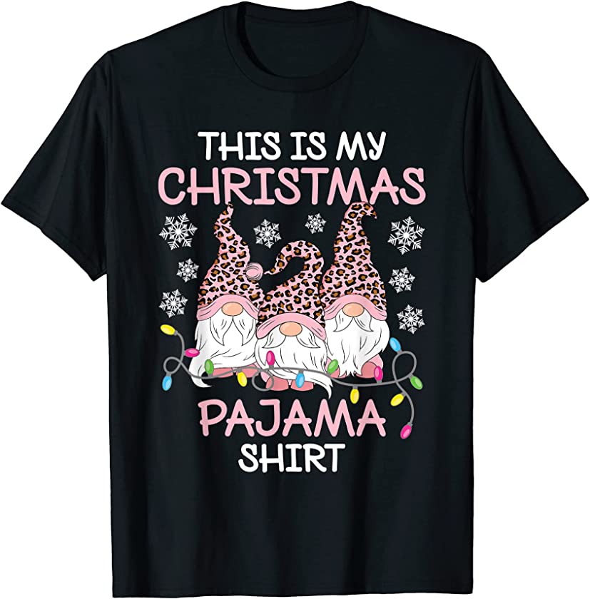 Women Pink Leopard Gnome Xmas This Is My Christmas Pajama T-Shirt