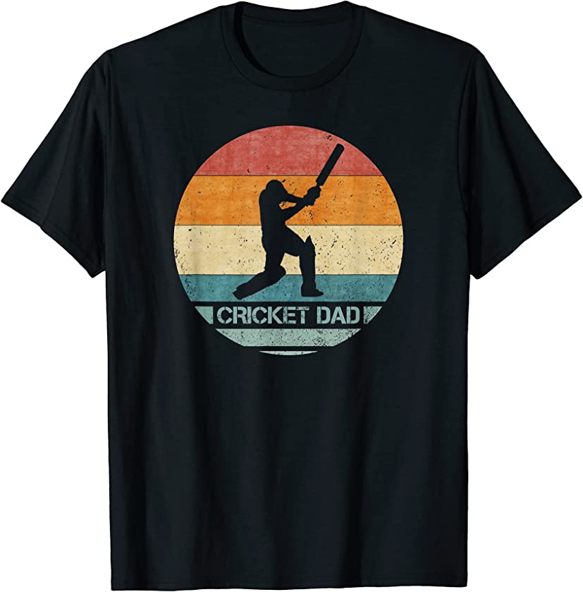 Vintage Retro Proud Cricket Dad Silhouette Sunset Funny T-Shirt