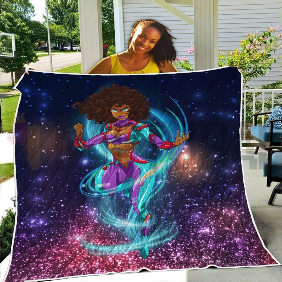 Strong Warrior Melanin Poppin Women Galaxy Quilt Blanket Christmas Gift Ideas