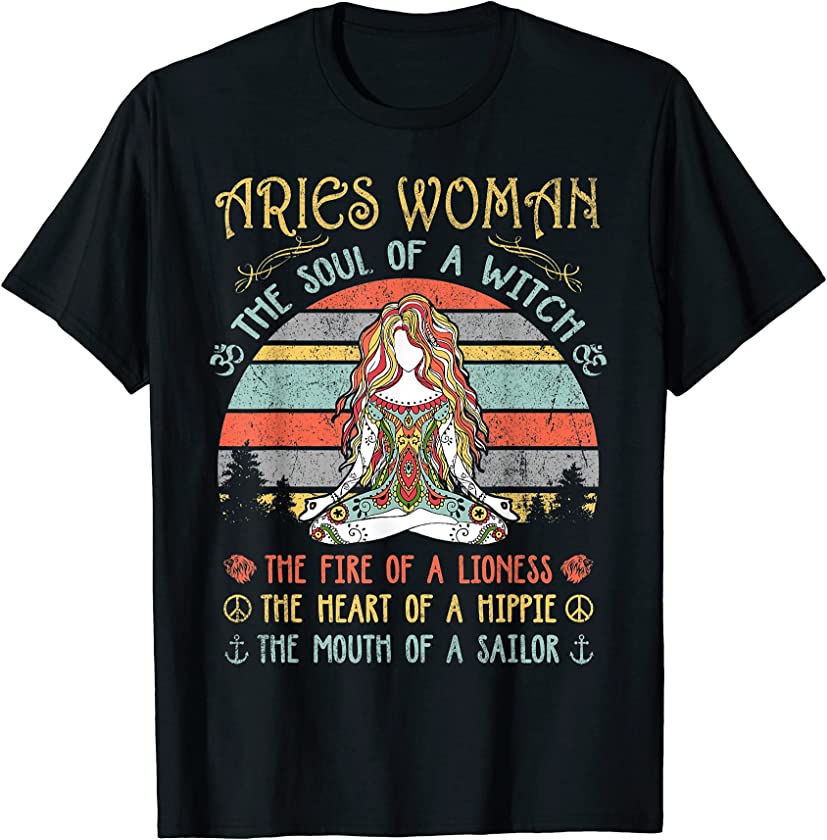 Aries Woman The Soul Of A Witch Vintage Birthday T-Shirt