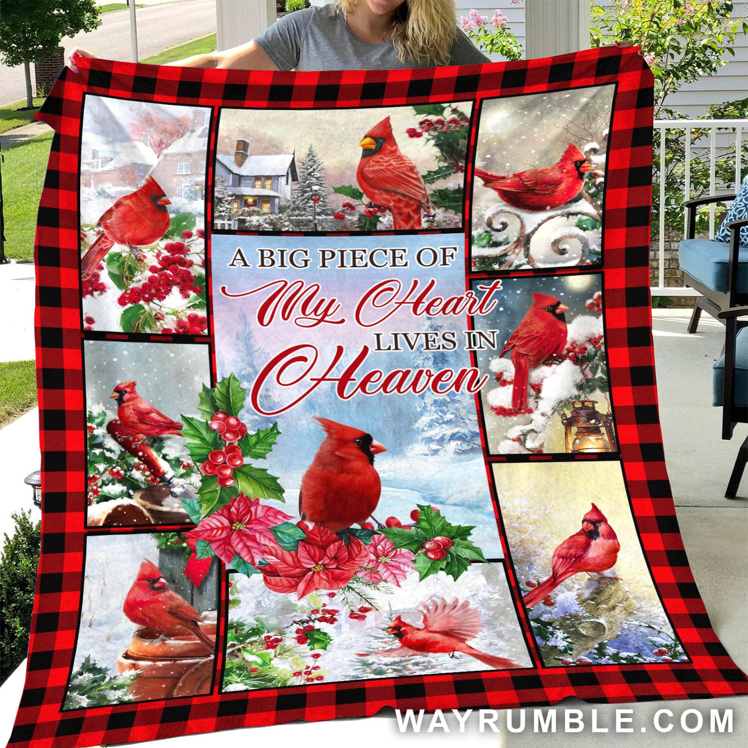 Red Cardinal, Winter Painting, A Big Piece Of My Heart Lives In Heaven – Jesus Blanket