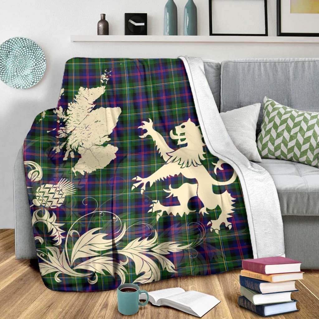 Tartan Blanket Malcolm Modern Tartan Scotland Lion Thistle Map Plaid Blanket