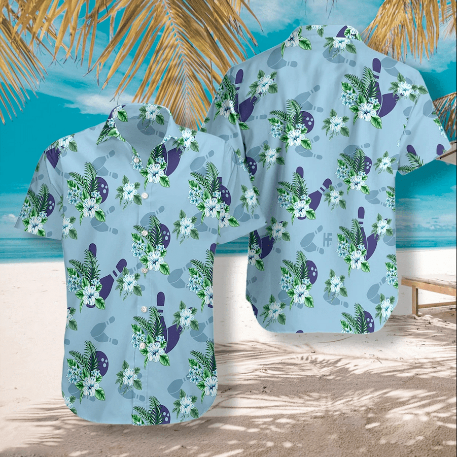 Blue Bowling Ball And Pin Tropical Aloha Hawaii Shirts For Men Women Ha55880