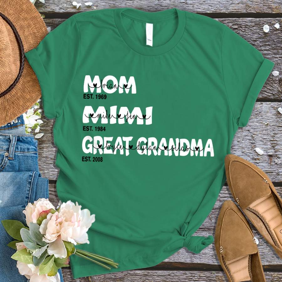 Personalized Family Mom Mimi Great Grandma with grandkid Tshirt