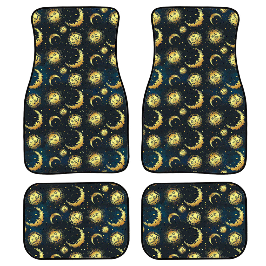 Vintage Moon And Sun Pattern Print Front And Back Car Floor Mats, Front Car Mat