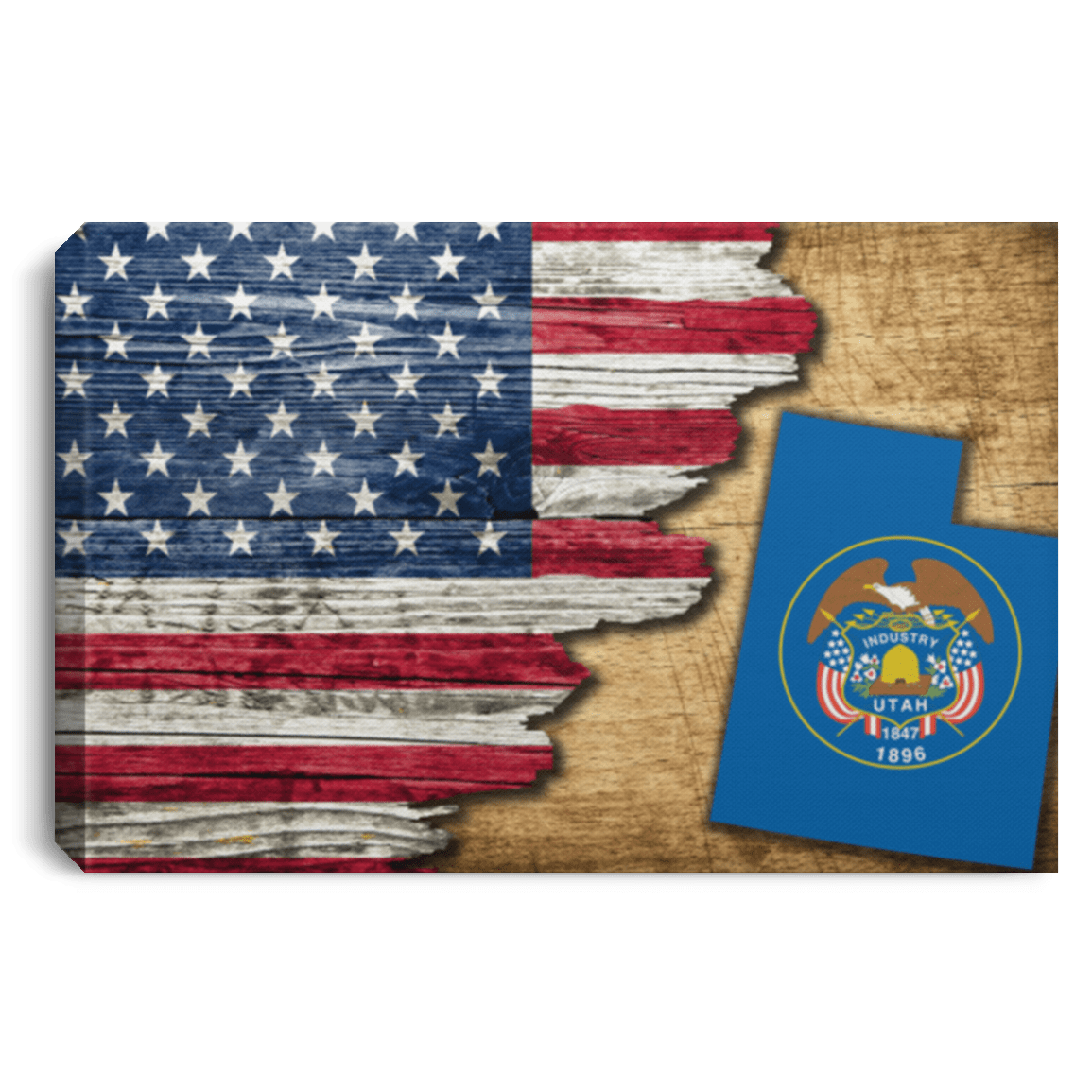 United States/Utah Flag Ripped Effect 24X16 Inches  Landscape Canvas .75In Frame