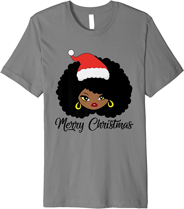 WNbd Santa Hat Black Girl Christmas Pajama Merry Xmas Afro Premium T-Shirt