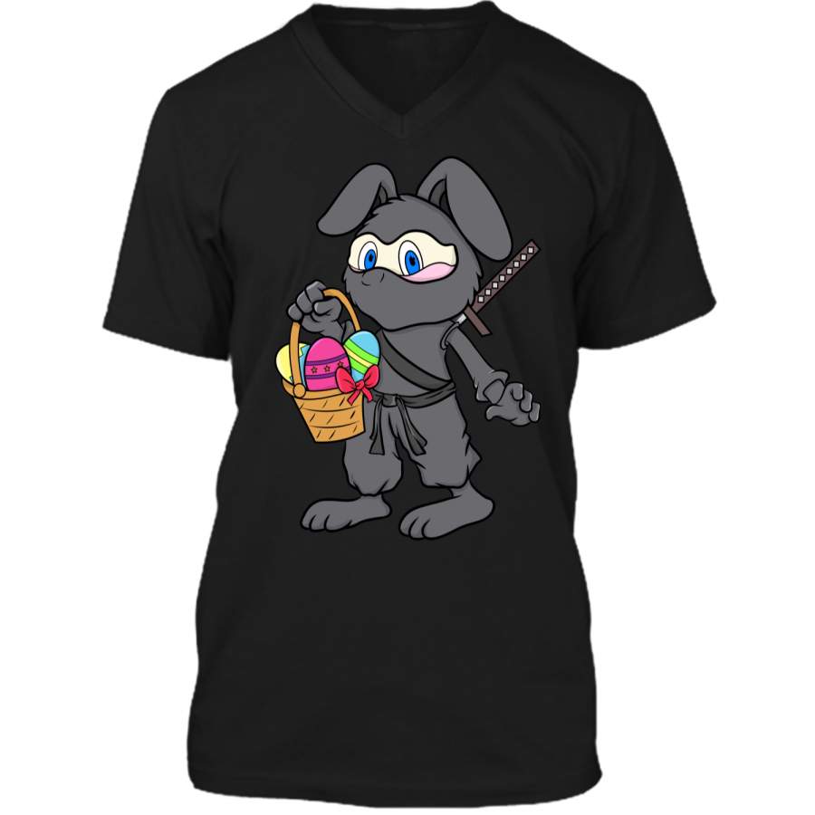 Cute Easter Egg Hunt Easter Bunny Ninja T-Shirt Mens Printed V-Neck T