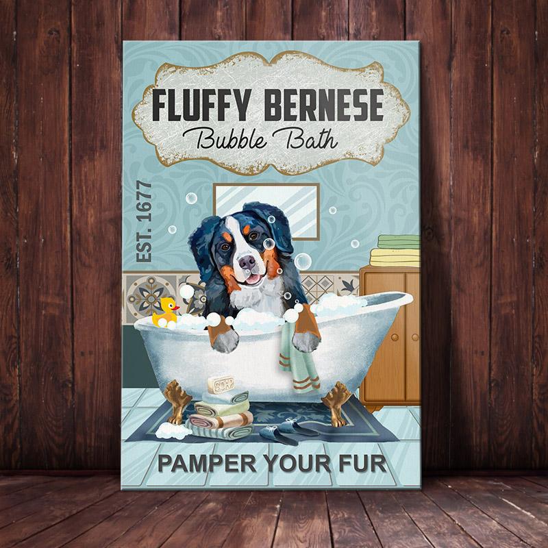 Bernese Mountain Dog Canvas And Poster Bubble Bath Pamper Your Fur | Art Print | Home Decor | Room Decor | Wall Art