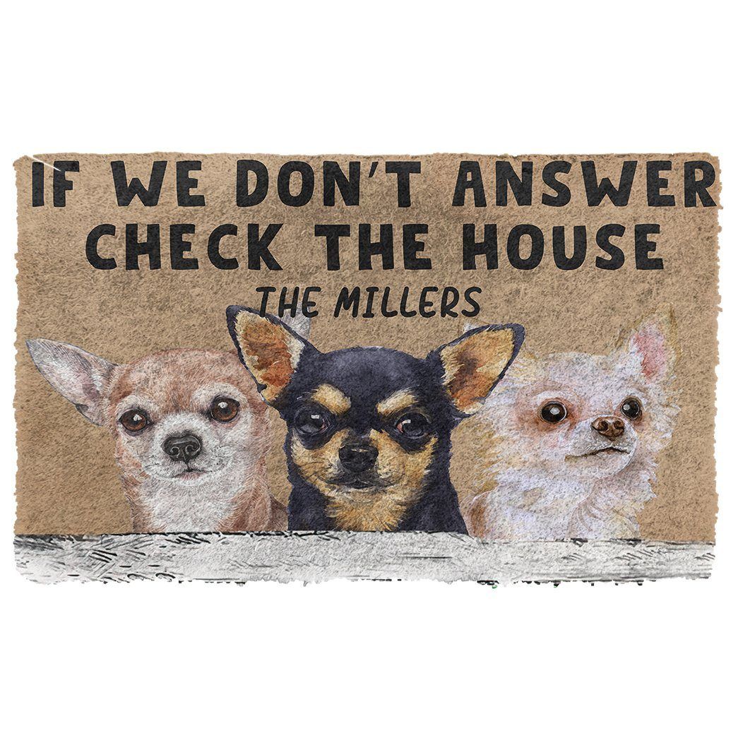 Gearhumans 3D Check The Chihuahua House Custom Name Doormat