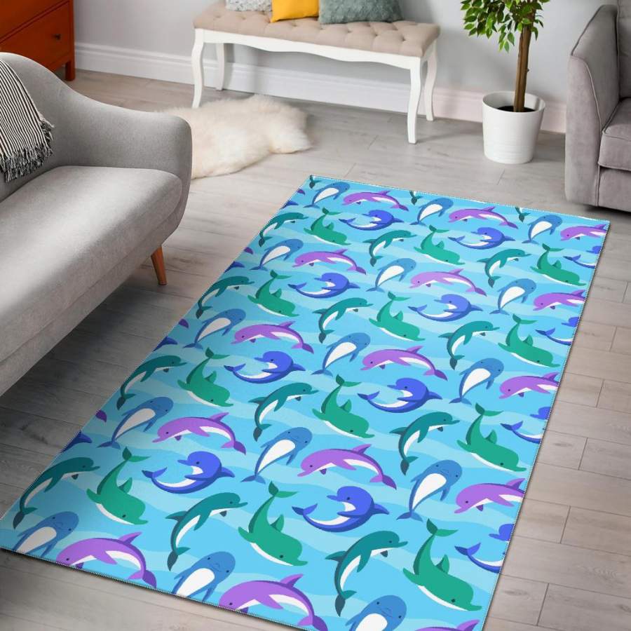 Colorful Dolphin Pattern Print Area Rug