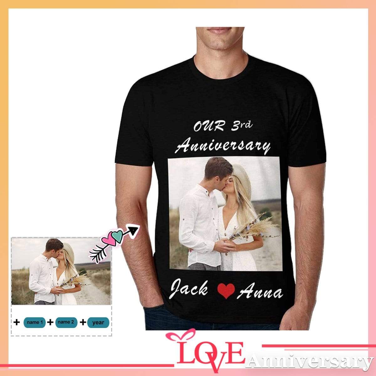Custom Photo&Name&Year Tee Anniversary Couple Gift T-Shirt