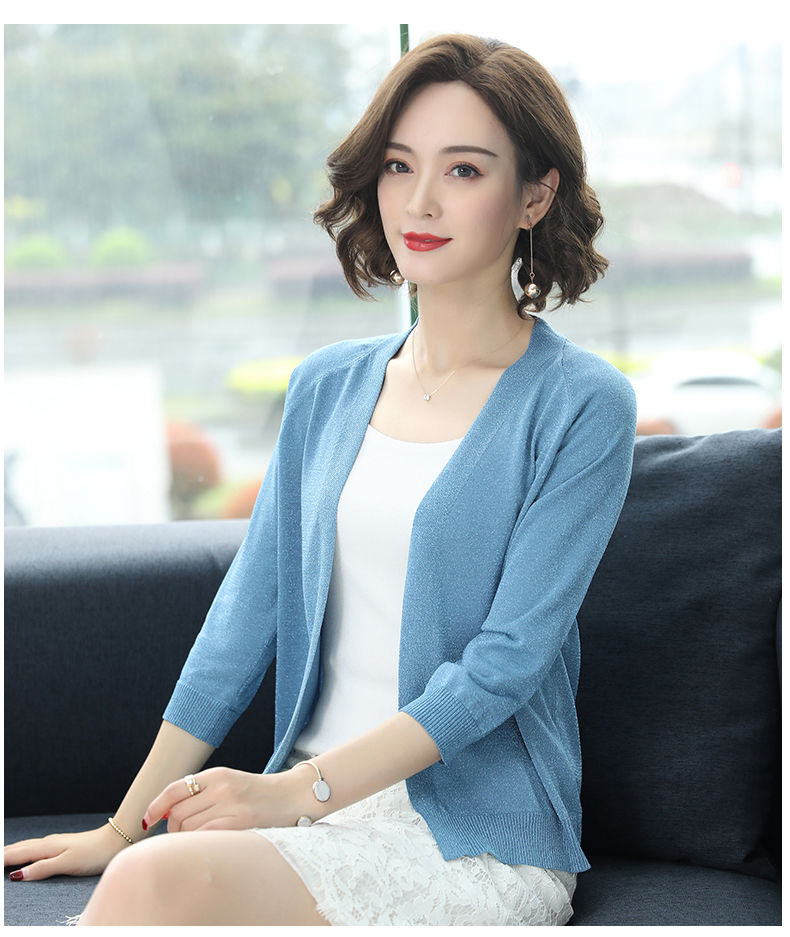 women thin summer Sunscreen Shawl Ice Silk cardigan Cover-ups Three Quarter Sleeve air-conditioned jacket Shrug alx