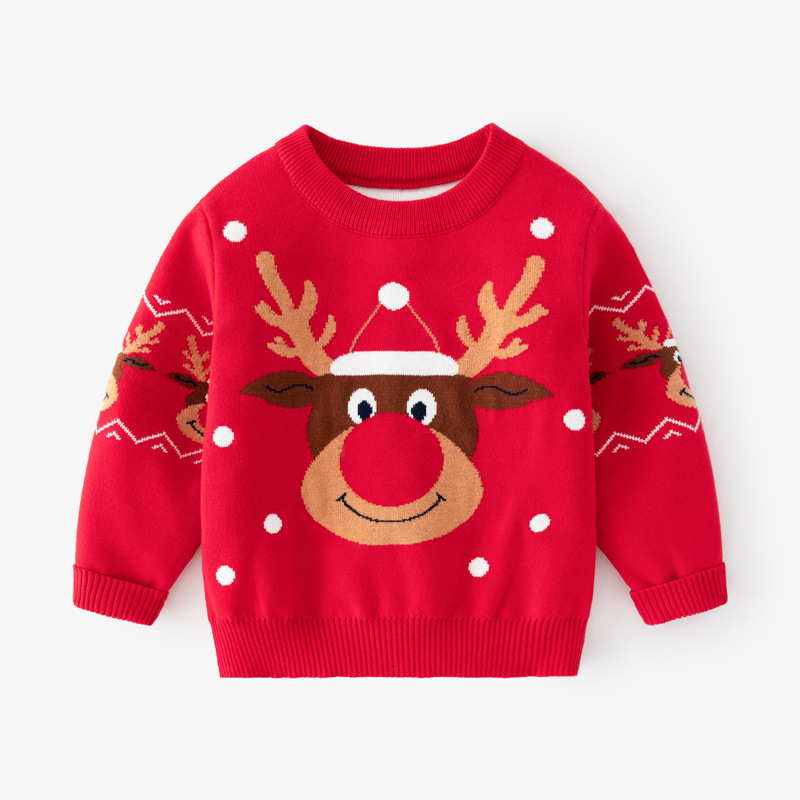 Autumn Winter Warm Knit Pullover Top Christmas Reindeer Sweater For Girl Cartoon Sweater Toddler Kid Baby Clothes alx