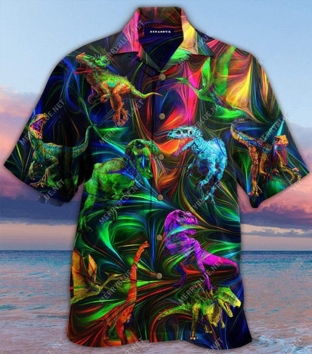 Check Out This Awesome Amazing Colorful Dinosaur Glowing Hawaii Aloha Shirts Ha8202