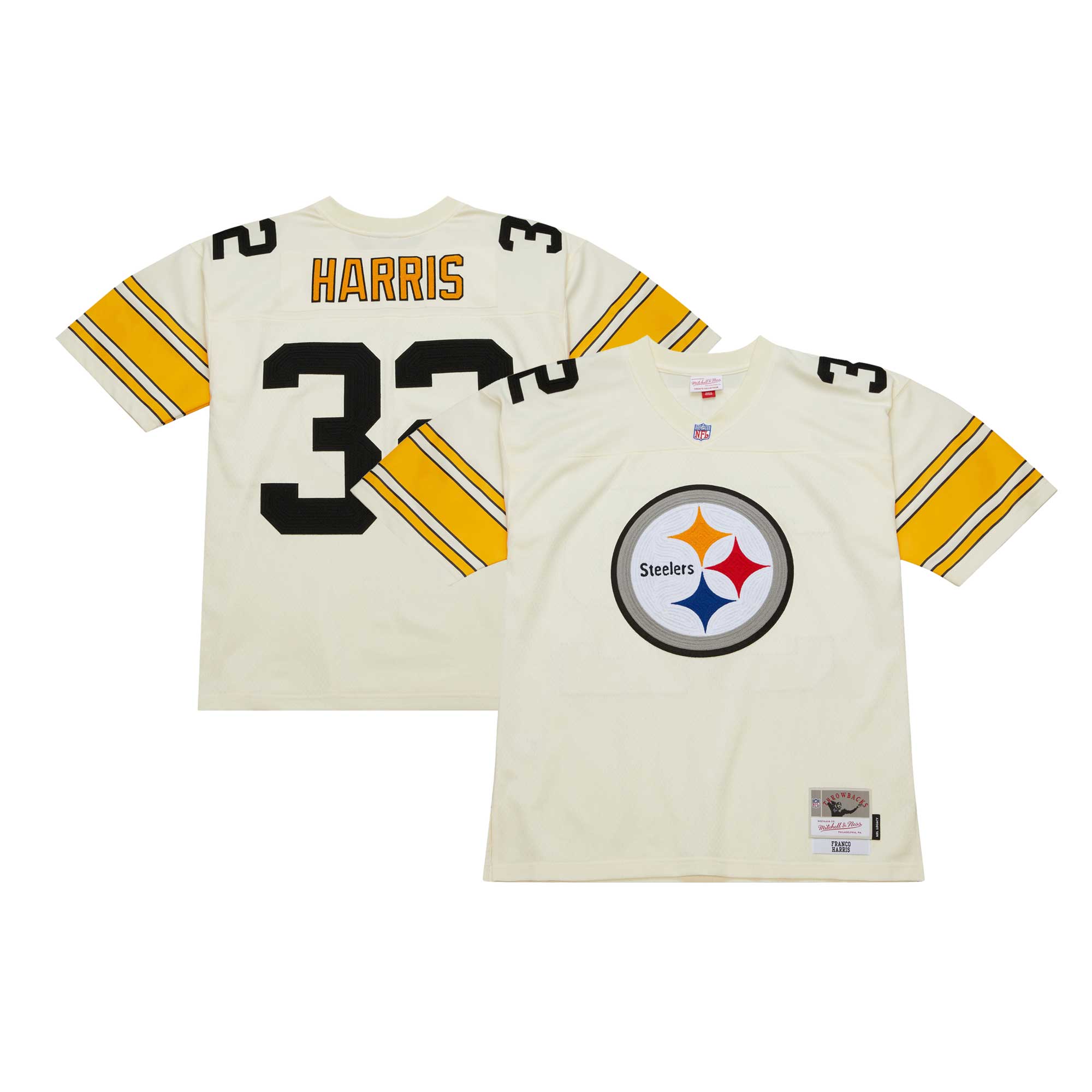 Franco Harris Pittsburgh Steelers Mitchell & Ness Chainstitch Legacy Jersey – Cream