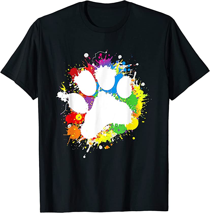 Dog Puppy Paw Print Rainbow Animal Dog Lover Mothers Day T-Shirt