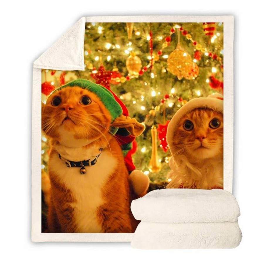 Christmas Blanket | Christmas Cat Fleece Throw Blanket for Adult and Kids