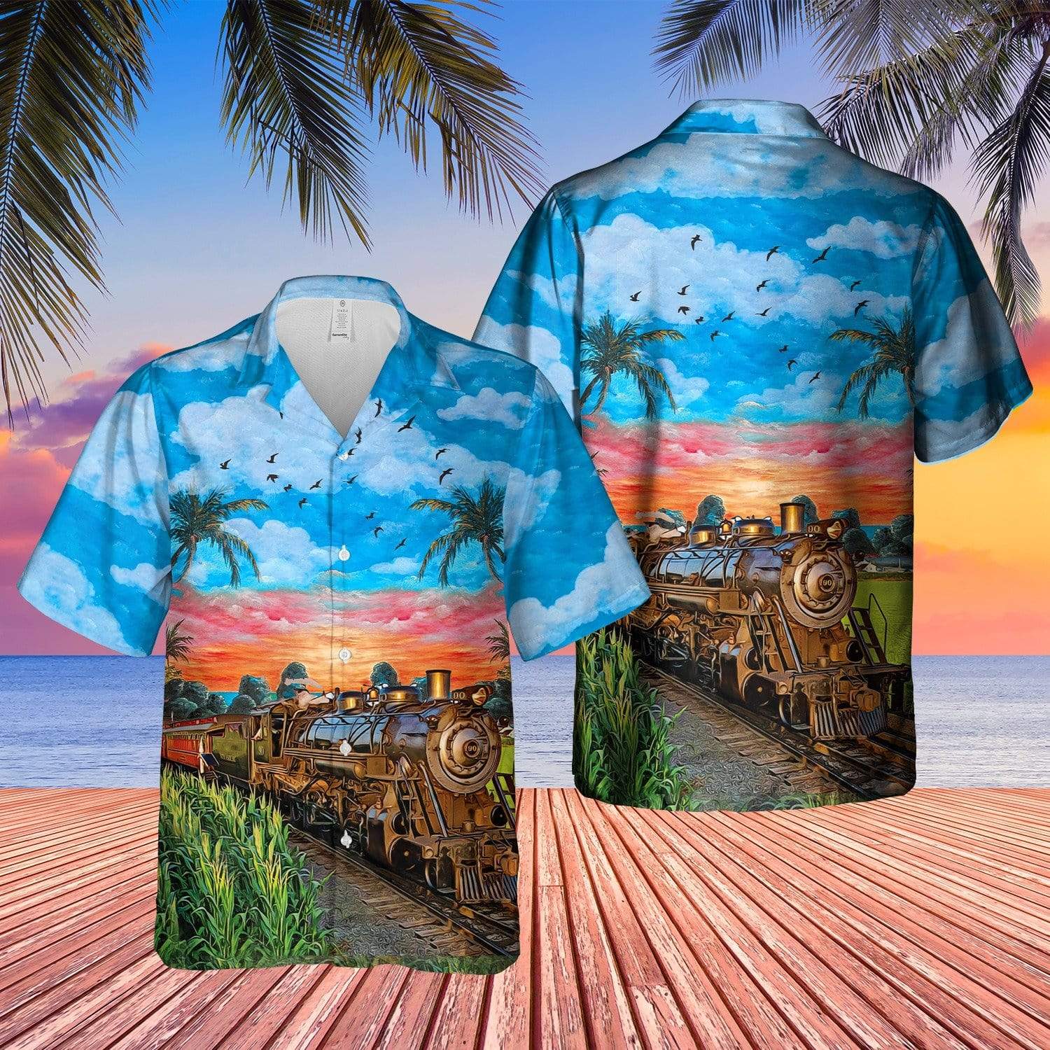 Train In The Summer Beautiful Blue Sky Unisex Hawaiian Shirts