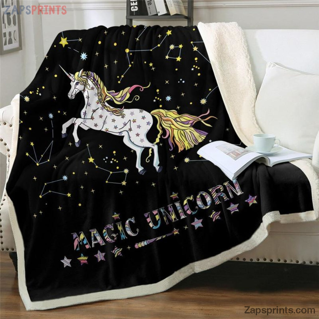 Magic Unicorn Zodiac Black Blanket