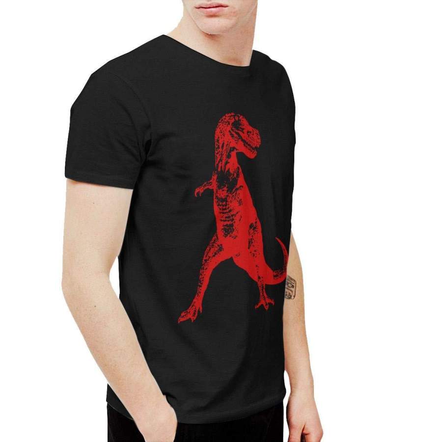 T-shirt Cool Red Tyrannosaurus Rex (T-Rex) Dinosaur Men’s Round Neck Short Sleeve Tees Tops Black