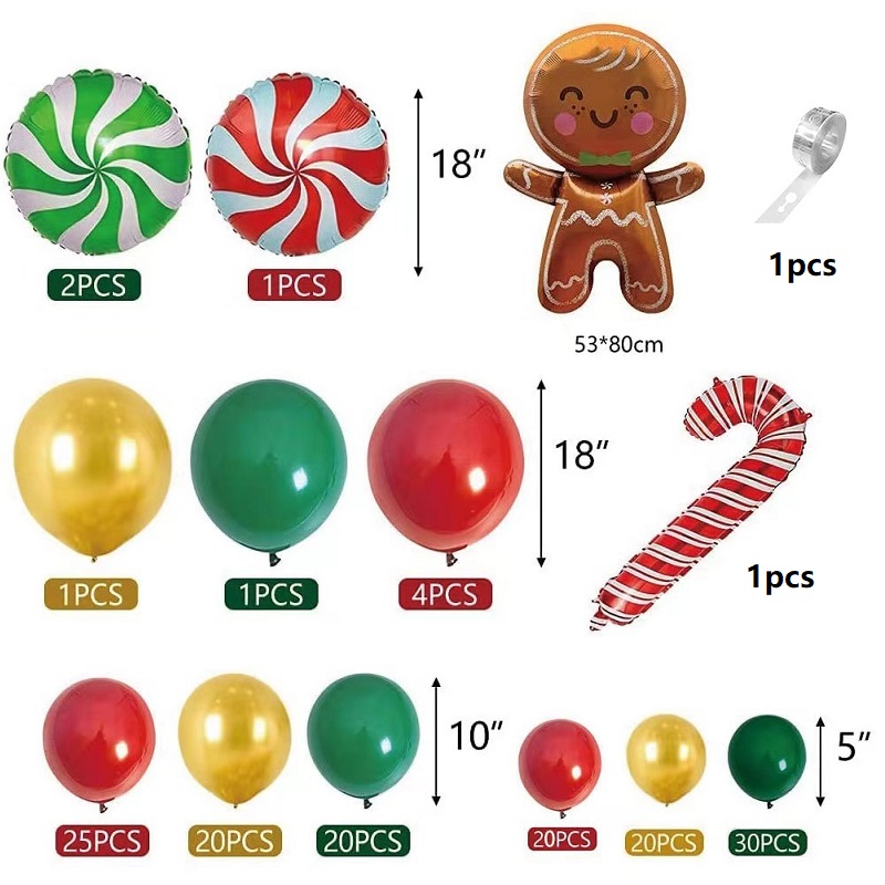 Candy Pinwheel Cane Gingerbread Man Foil Balloons Green Red Latex Balloons Garland Arches Set Christmas Party New Years Decorati alx