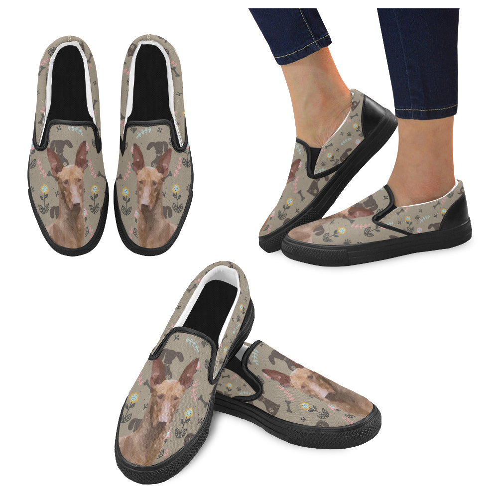 Podenco Canario Dog Black Women’s Slip-on Canvas Shoes