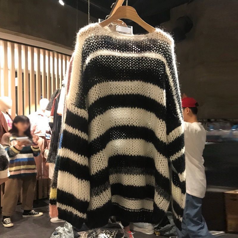 Sweater Women Korean Style Early Fall Fashion O-neck Knitting Striped All-match Loose Pullover Casual Harajuku Simple Aesthetic alx