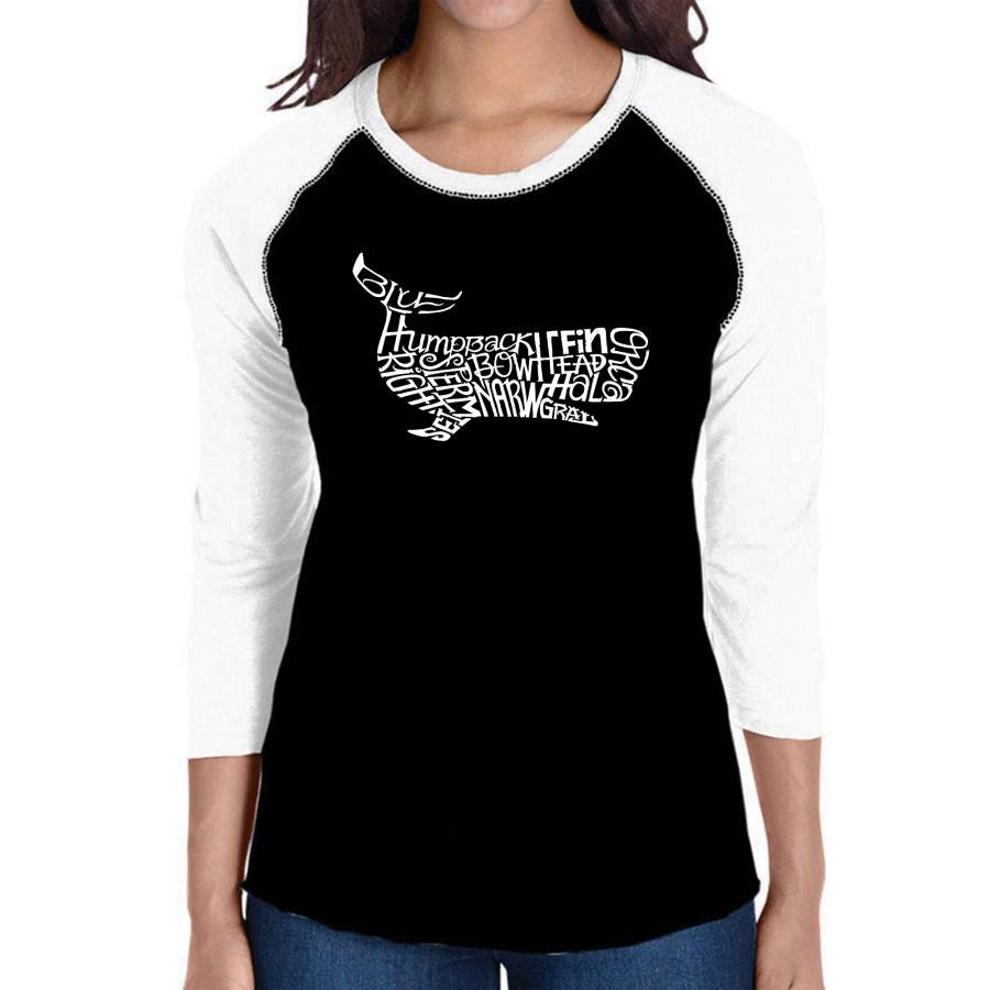 LA Pop Art Women’s Raglan Baseball Word Art T-shirt – Humpback Whale