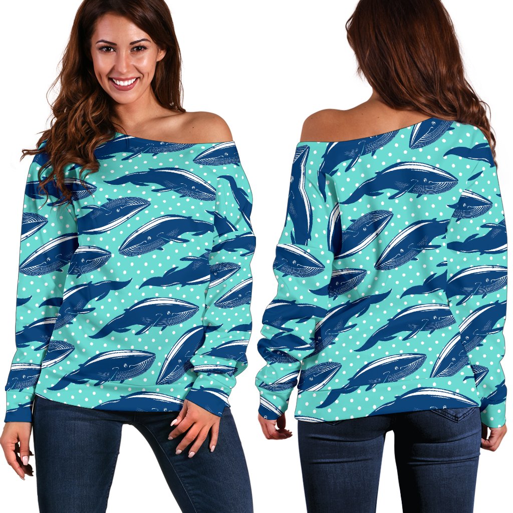 Whale Polka Dot Design Themed Print Off Shoulder Sweatshirt