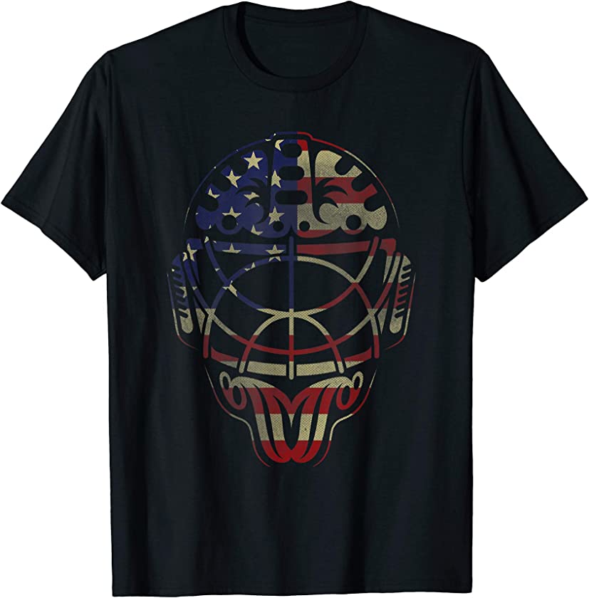 Vintage Hockey Goalie Mask US Flag T Shirt Gift For Boys Men