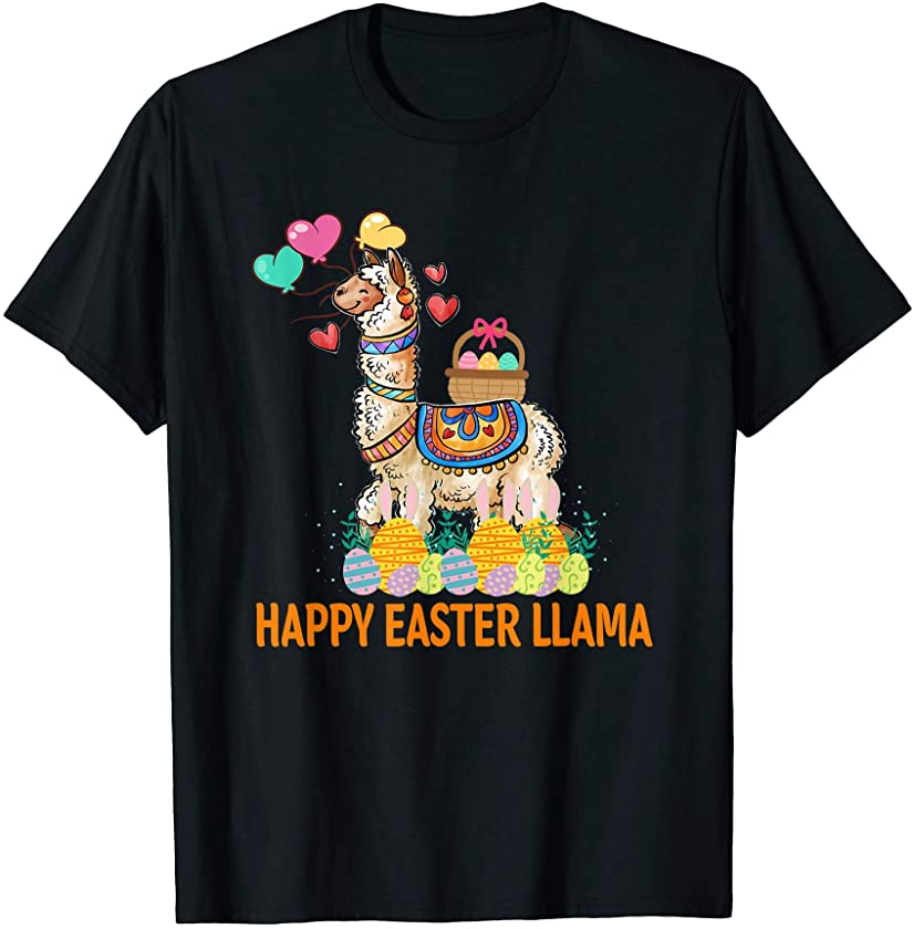 Llama Bunny Rabbit Eggs Hunting Colorful Egg Happy Easter T-Shirt