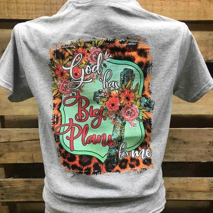 Southern Chics God has Big Plans for Me Leopard Cross Girlie Bright T Shirt